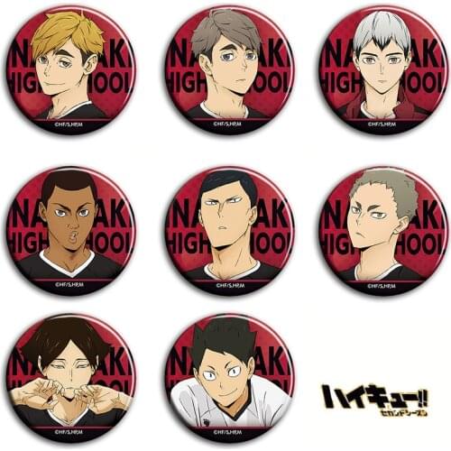 New Arrival 58MM Haikyuu!! School Volleyball Badge Iron Metal Brooch Round Pins Icons