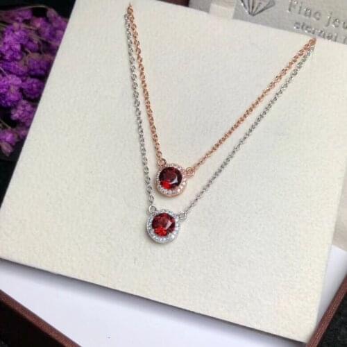 New fashion red garnet pendant of necklace for women jewelry round natural gem real 925 silver gold plated good color birthstone