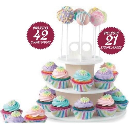 High Quality 3 Tiers Snack Server 21pcs Cupcake Stand 42pcs Cake pop Stands Lollipop Holder white round assemble