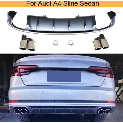 PP Rear Bumper Diffuser Lip for Audi A4 S-line Sedan 4 Door 2017-2019 Car Rear Bumper Diffuser Lip Spoiler with Exhaust Tips