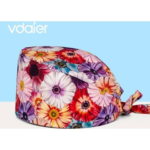New Fashion cotton Cute Flower print hats adjustable Scrub hat beauty salon nursing cap laboratory pet shop fashion scrub caps