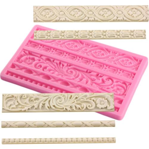 Baroque Scroll Relief Silicone Mold Clay Candy Chocolate Gumpaste Moulds Lace Cake Border Fondant Molds Cake Decorating Tools