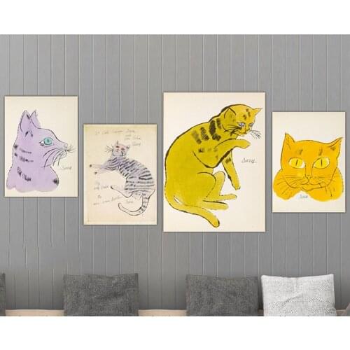 Nordic HD Wall Artwork Andy Warhol Cat Prints Canvas Painting Posters Modular Pictures For Living Room Home Decoration No Framed