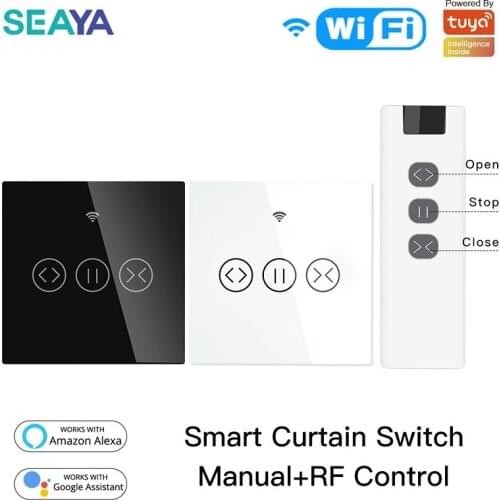 SEAYA Tuya Smart Life App WiFi RF433 Smart Touch Curtain Roller Blinds Motor Switch Remote Control Works with Alexa Google Home