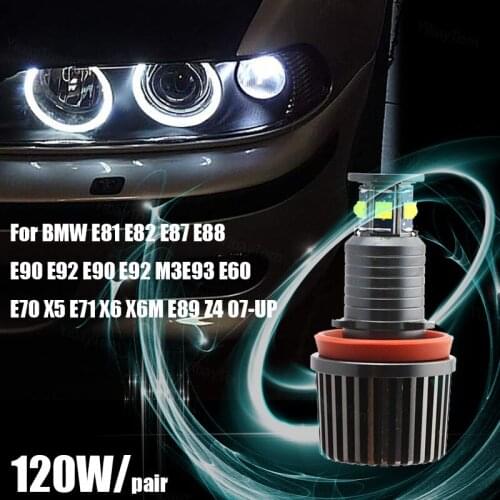 For BMW 1 3 5 E90 E92 M3 E93 E60 E70 E71 x5 x6 High Power 120W/Pair Super bright 6000K White free error LED angel eyes light