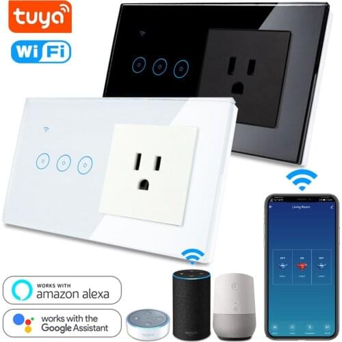 Tuya 16A Smart Wall Outlet Combo, Smart WiFi Light Switch, Smart Life APP Remore Control WiFi Socket Work with Alexa,Google Home