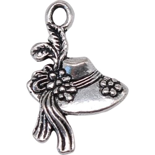 WYSIWYG 10pcs 22x14mm Antique Silver Color Hat Charms Pendant For Jewelry Making