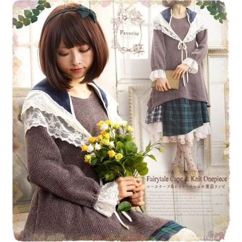 Japanese Style Lolita Sweet Bohemian Rockabilly Harajuku Lace Ruffle Embroidery Crochet Tunic Cotton Linen Women Autumn Dress