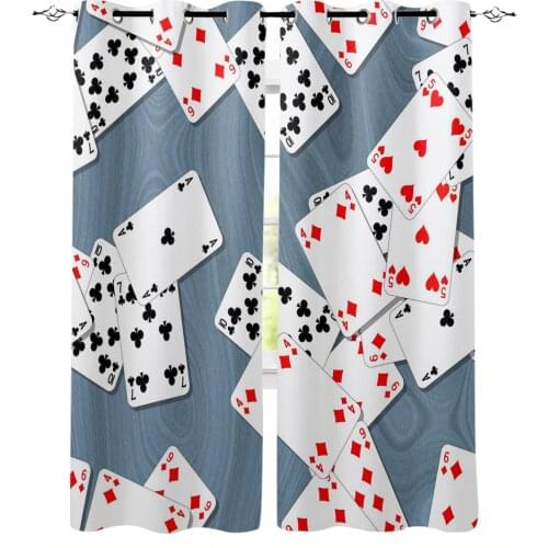 Red Black Playing Card Square Curtains for Living Room Bedroom Kitchen Window Treatment Curtain Home Decoration