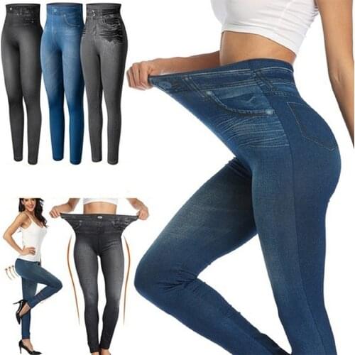 Womens Skinny Jeans Like Leggings High Waisted Body Shapes Slimming Denim Look Yoga Pencil Pants Stretchy Athletic Casual Pants