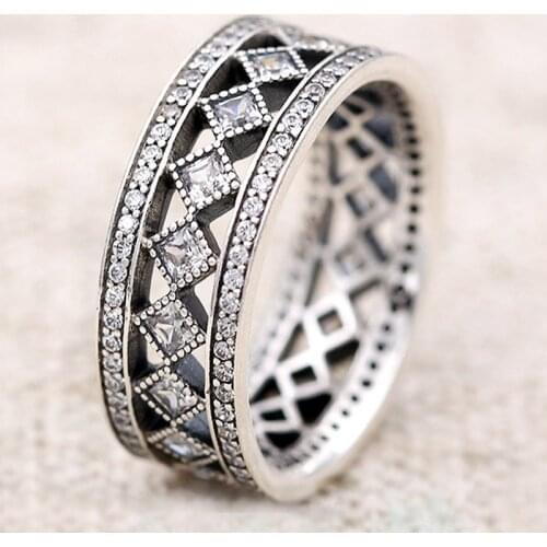 Original Openwork Vintage Fascination With Crystal Rings For Women 925 Sterling Silver Ring Wedding Party Gift Europe Jewelry