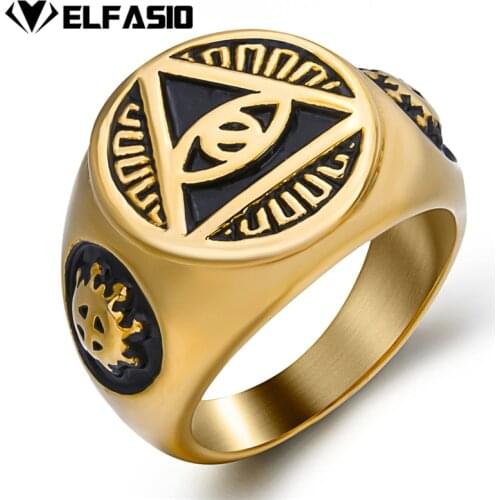 Mens Boys Silver Gold Illuminati The All-seeing-eye illunati pyramid/eye symbol Stainless Steel Ring Biker Jewelry Size 7-15