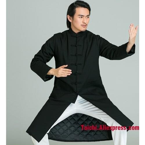 Winter Handmade Linen Tai Chi Robe Wushu, Kung Fu,martial Art Cotton Wool Uniform ,black And Blue