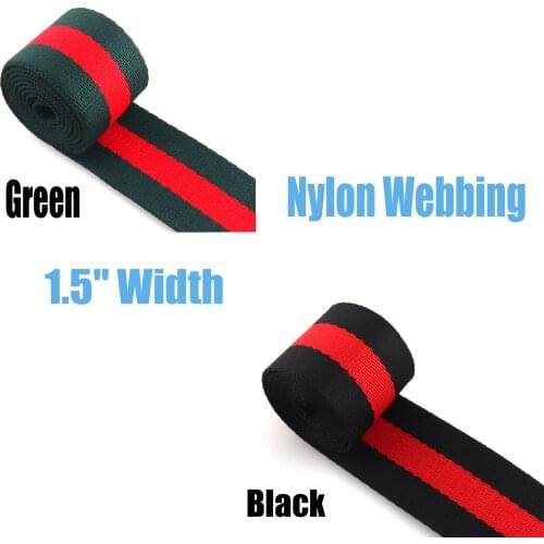1 1/2 Inches Striped Green /Black Nylon Webbing Heavyweight Webbing bag strapping for Dog collar,clothes,Backpack 3 yards