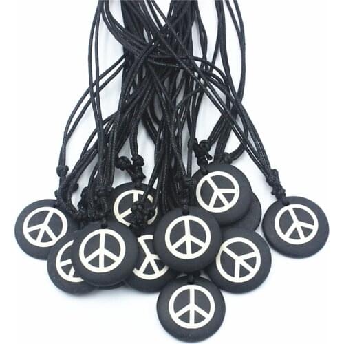 12 pcs Yak Bone Carved Peace Sign Charms Pendants Necklaces Surfer Men Womens Wax Rope Jewelry XL122