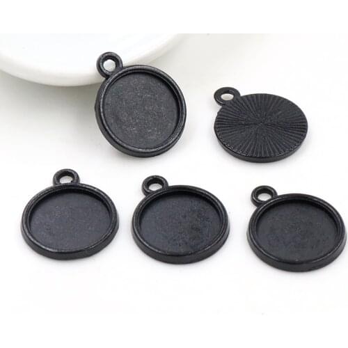 20pcs 12mm Inner Size Black Simple Style Cabochon Base Cameo Setting Charms Pendant (A2-25)