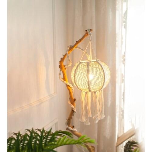 30x50cm Retro Lantern Shape Bohe Macrame Hanging Lamp Woven Wall Tapestry Handmade Craft Decorative Bohe Chic