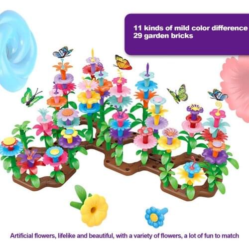 38/76/148pcs/set DIY Educational Flower Arrangement Toys Creative Colorful Interconnecting Blocks Building Garden Game for Girls