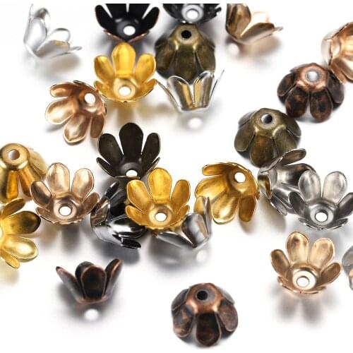 50pcs/lot Alloy Beads Caps Gold Plated Flowers Filigree Bead Charms Findings for Diy Jewelry Accessories