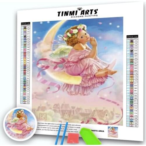 5D DIY Diamond Painting Little Girl Angel On the Moon Landscape Full Round Drill Diamond Embroidery Cross Stitch Decoration Home