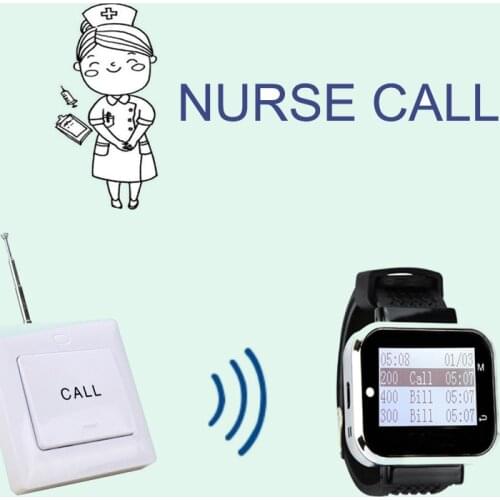 Wireless Calling System 1 Wrist Watch Receiver Black + 1 One Key Button Transmitter White For Hospital Nurse Call