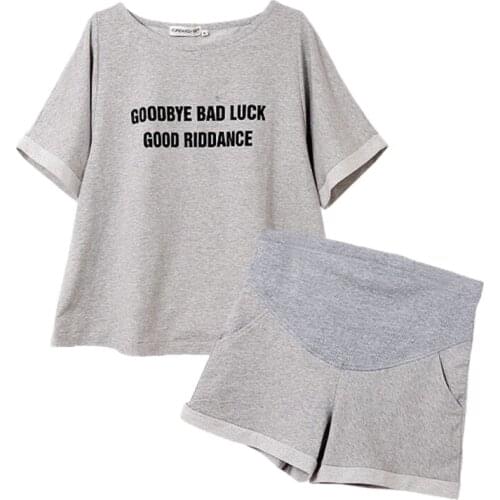 Pregnant Womens Summer Set Loose Top Shorts Gray Sky Blue Pink S-3xl Casual Sports Two Piece Suit Sleepwear Maternity Clothes