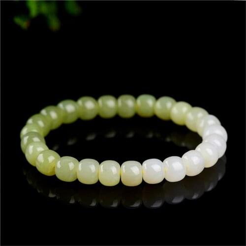 Grade AA Natural Hetian Jade Beaded Bracelet Yellow-Green Jade Beads Bangle Stretch Charm Jewelry Bracelet Prayer Bracelet BR004