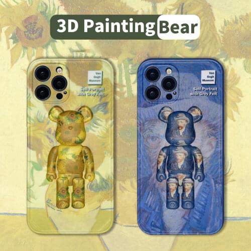 3D Fashion Painting Bear Cartoon Case For iPhone 11 12 Pro Max Mini 7 8 Plus XR X XS MAX Couple Trend Creative INS Cover