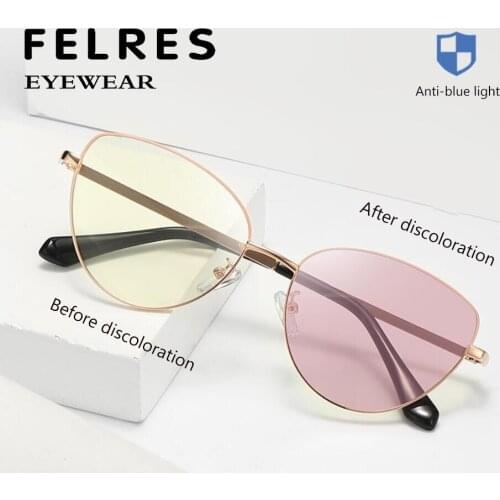 FELRES Women Cat Eye Anti-blue Light Optical Glasses Ladies Photochromic Sunglasses UV400 Outdoor Anti-Glare Glasses F9700