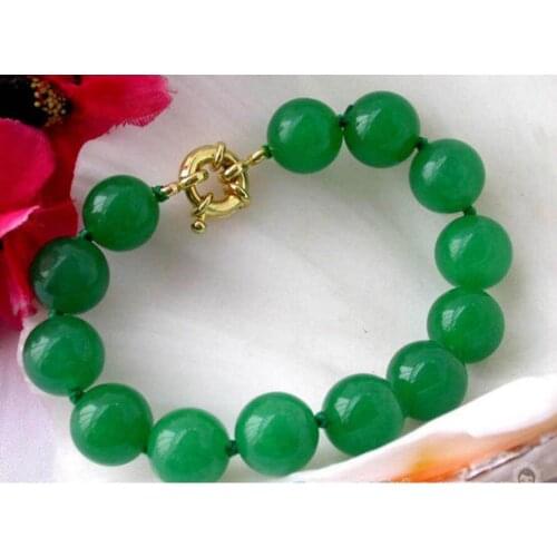 HOT NATURE ROUND GREEN JADE BEAD BRACELET BANGLE 12MM 7.5