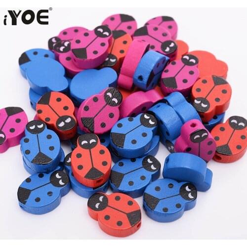 IYOE 30/50/100pcs 14x19mm Wood Insect Beads Natural Wooden Ladybug Beads For DIY Craft Jewelry Making Bracelet Necklace