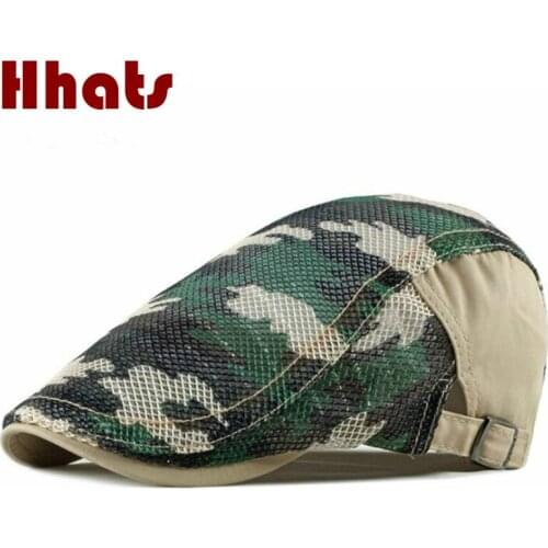 Camouflage Summer Beret Hat Breathable Mesh Men Flat Cap Vintage Cabbie Newsboy Male Cap Retro Brimmed Ivy Sunhat Boina