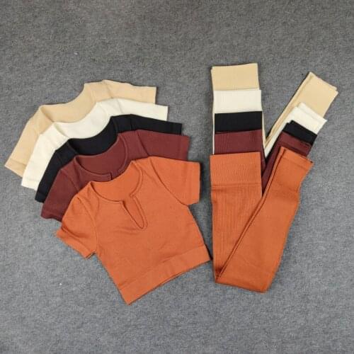 5PCS Seamless Women Sports Suits Yoga Set Workout Sportswear Gym Clothing Fitness Crop Top High Waist Leggings