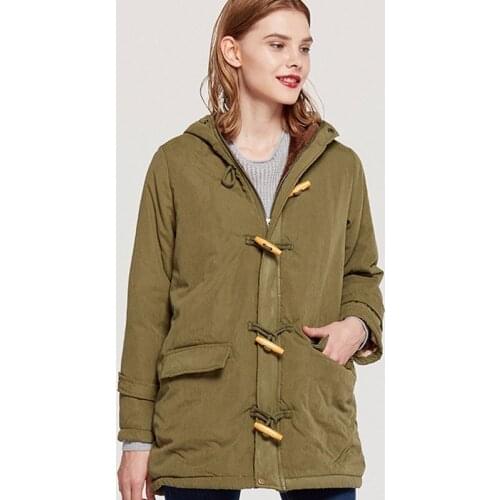 Winter New Lambswool Women Jacket Horn Button Long Hooded Cotton Coat Thick Warm Jackets Female Slim Casual Zip Coats Plus Size