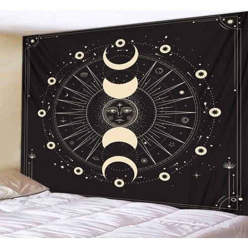 Witchcraft Supplies Tapestry Galaxy SunMoon Wall Tapestry Room Decor Black Mandala Trippy Tapestry Hanging Wall Cloth Tapestries