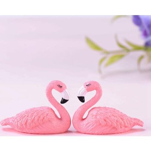 2Pcs/Set 2cm*3cm Micro Flamingo Figurine Miniature Animals Ornaments for DIY Fairy Garden Small Plants Decoration