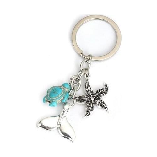 Fashion Ocean Jewelry Keychain & Keyring Silver Color Star Fish Tortoise Pendant DREAMING OF THE SEA