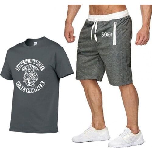 SOA Sons of Anarchy Short-sleeved Mens T-shirt SAMCRO Printed High-quality Cotton HipHop Casual T-shirt Pants Suit Sportswear