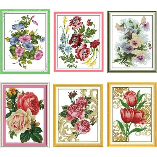 Morning Glory Rose Cross Stitch Kit DMC 14CT 11CT Flower Pattern Cross Stitch Needlework Embroidery Kit Home Decoration Painting