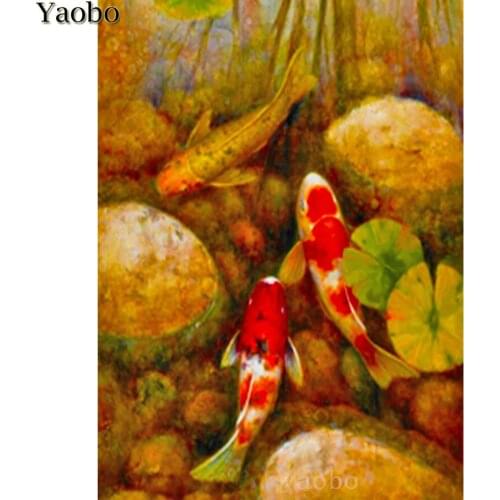Full Drill Square 5D Diamond Painting Chinese carp koi fish lotus Diamond Embroidery Cross Stitch kit Rhinestone Diamond Mosaic