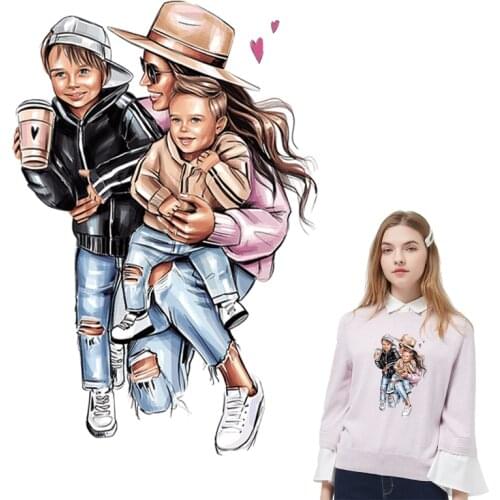 Happy Brothers With Mom Stickers Iron On Patch Hoodie Tops Heat Press Hot Tear Transfer Paper Diy Patches For Backpack