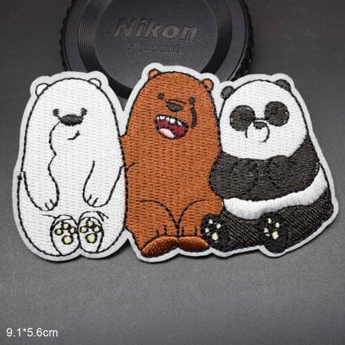 Cartoon Super Lovely Big Size Full Embroidery Panda Animal Iron On Embroidered Clothes Patches For Clothing Wholesale Set