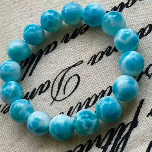 Genuine Natural Blue Larimar Ice Gems Big Round Beads Healing Stone Women Man Bracelet AAAAA 13mm