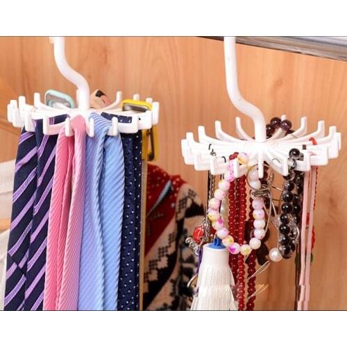 Home Storage Organization White Plastic Tie Rack Rotating Hook Tie Holder 1 Piece 20 Hooks Ties/Belts/Scarves Bow tie Hanger