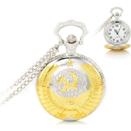 Necklace Pocket Watch Vintage Soviet Sickle Hammer Quartz Pocket Watch Men Women Pendant Chain Fob Watch Gifts @17 TT@88