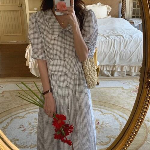 Alien Kitty 2021 Femme Chic Plaid Sweet Slim Streetwear Girls Hot Sale Fashion Plus Size Geometric Summer Long Dress Vestidos