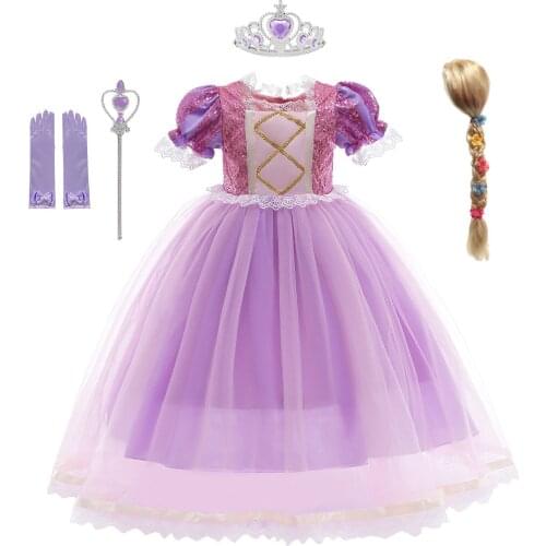Girls Princess Rapunzel Dress Kids Fancy Tangled Princess Dresses Children Cosplay Party Costumes Girls Purple Halloween Dresses