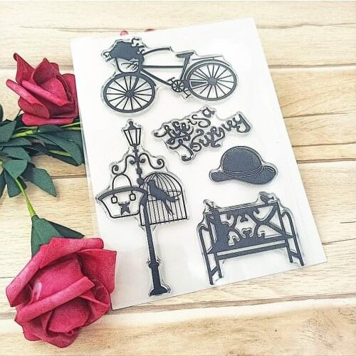 11*16cm Park bicycle Transparent Clear Stamps / Silicone Seals Roller Stamp for DIY scrapbooking photo album/Card Making