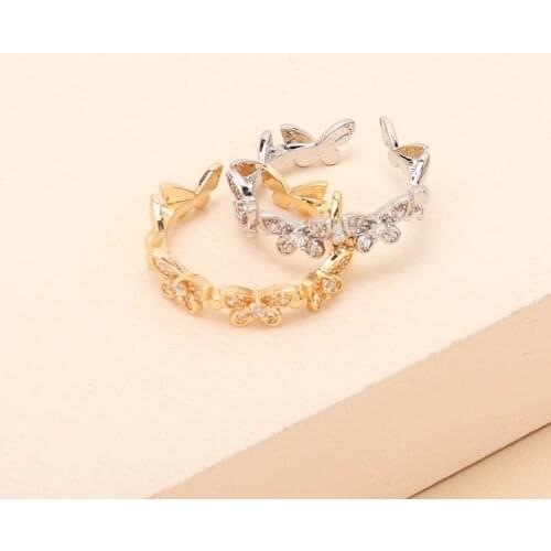 Luxury Butterfly Open Adjustable Rings For Women Full Crystal Wedding Promise Rings Gold Female Engagement Party Jewelry Gift