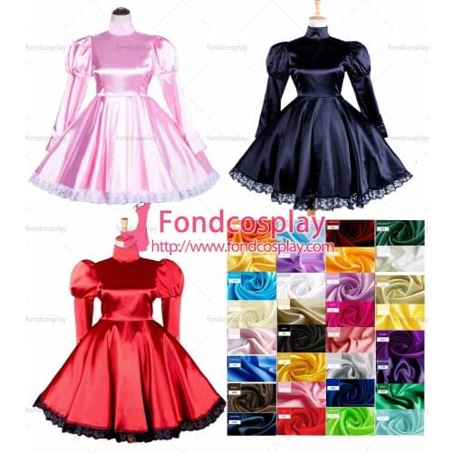 Sissy Maid Gothic Lolita Punk Pink Satin Dress Cosplay Costume Tailor-made[G373]